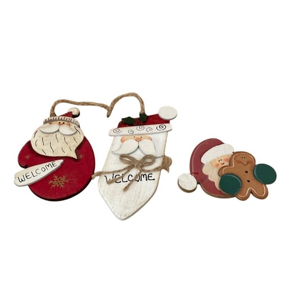 Wooden Santa Claus Christmas Ornaments Set Of 3 Crazy Mountain Rustic Country - Picture 1 of 7